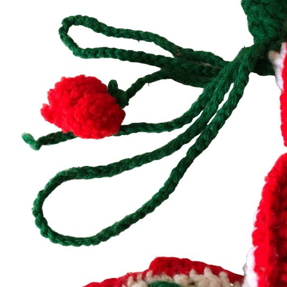 Vtg Crocheted Granny Square Christmas Stocking Red Green Handmade 12" Yarn - Picture 5 of 5